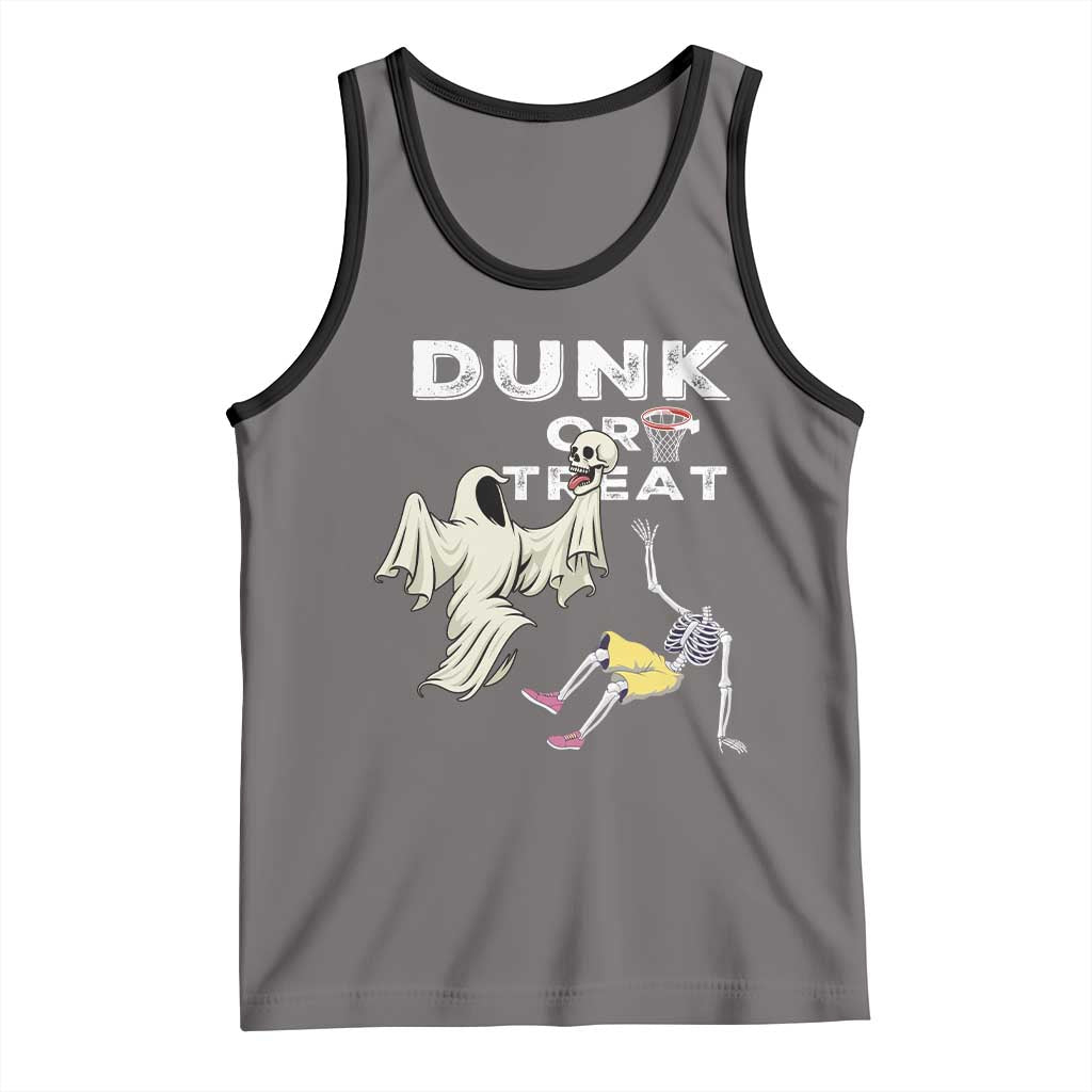 Halloween Dunk Or Treat Tank Top Funny Skeleton And Ghost Playing Basketball - Wonder Print Shop