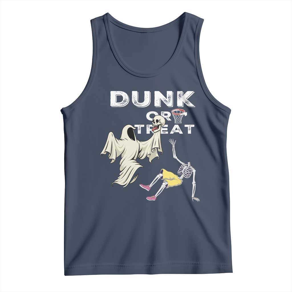 Halloween Dunk Or Treat Tank Top Funny Skeleton And Ghost Playing Basketball - Wonder Print Shop
