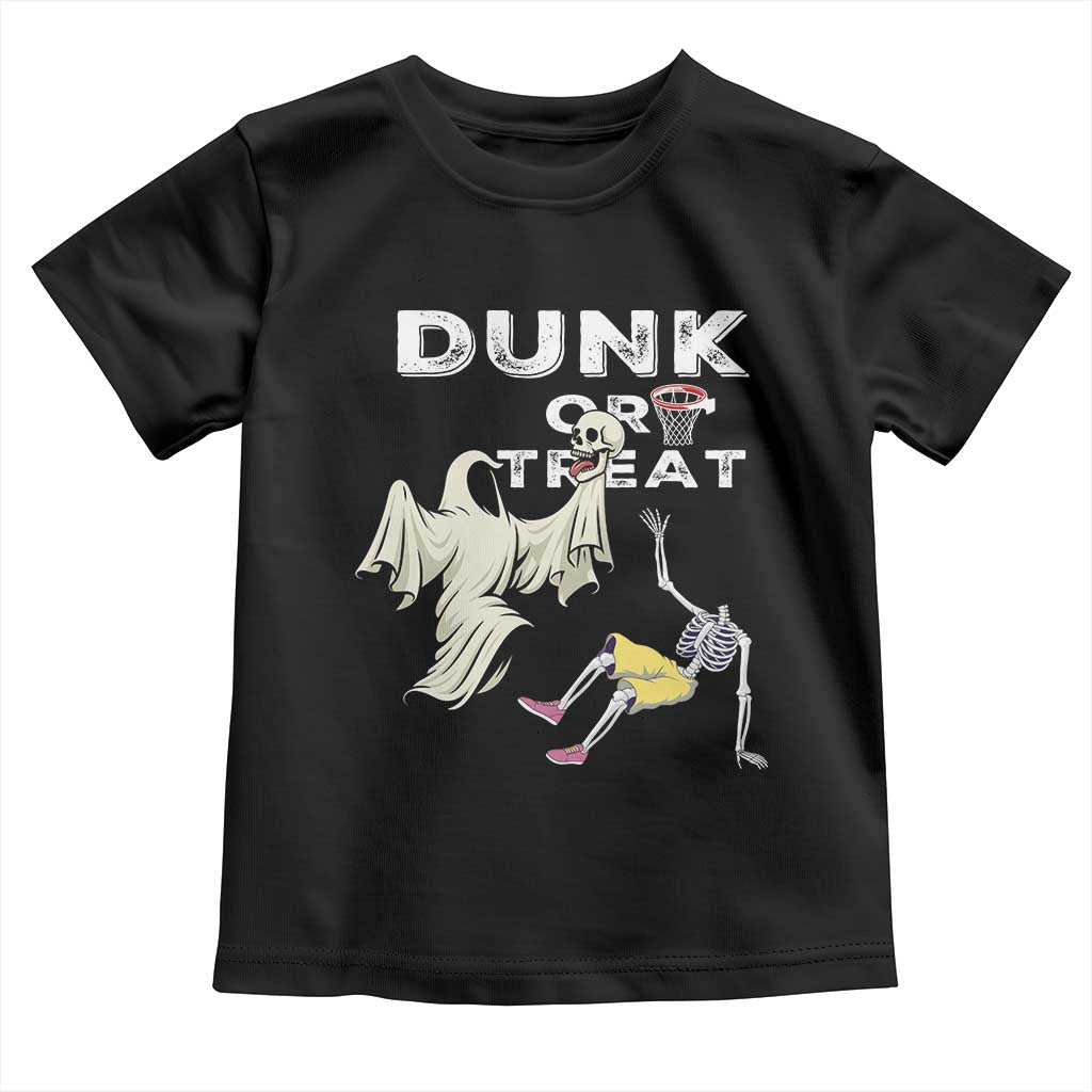 Halloween Dunk Or Treat Toddler T Shirt Funny Skeleton And Ghost Playing Basketball - Wonder Print Shop