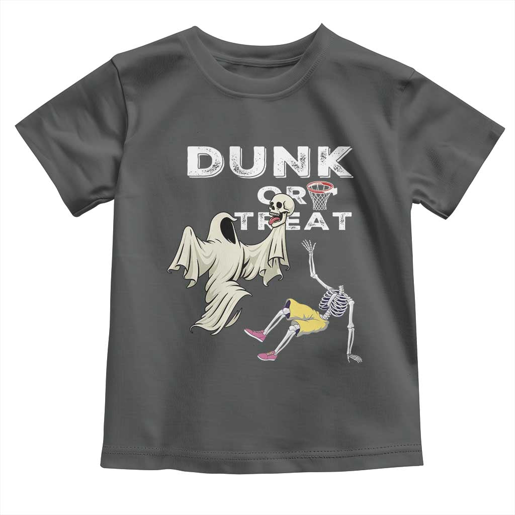 Halloween Dunk Or Treat Toddler T Shirt Funny Skeleton And Ghost Playing Basketball - Wonder Print Shop