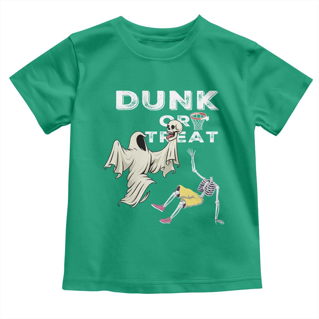 Halloween Dunk Or Treat Toddler T Shirt Funny Skeleton And Ghost Playing Basketball - Wonder Print Shop