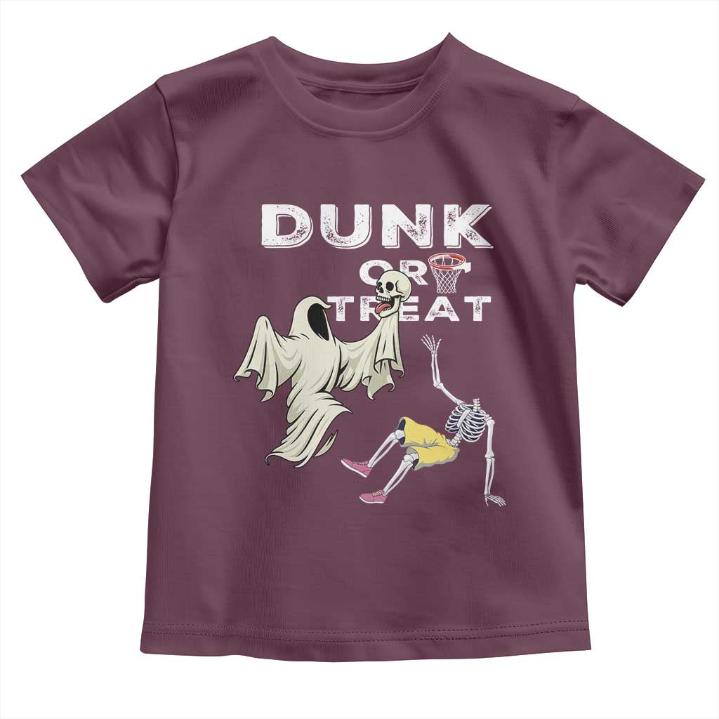 Halloween Dunk Or Treat Toddler T Shirt Funny Skeleton And Ghost Playing Basketball - Wonder Print Shop