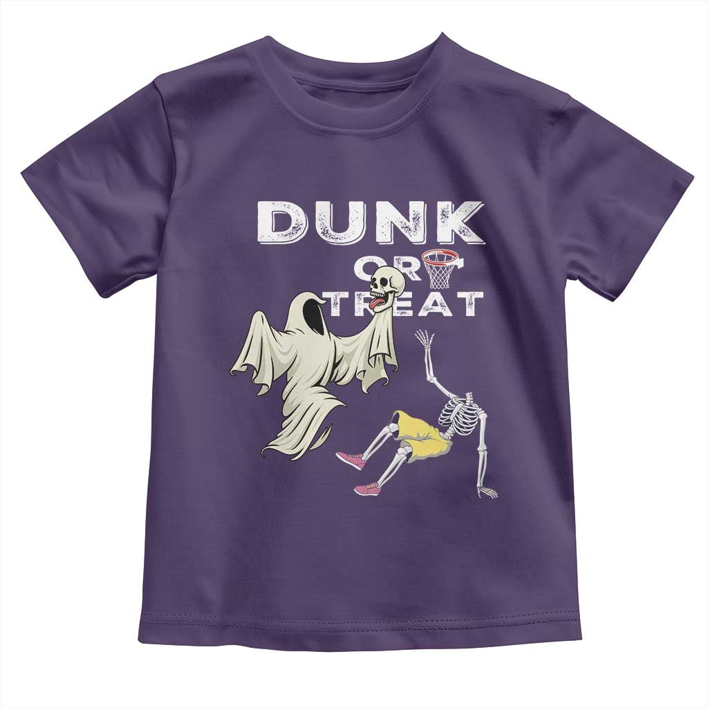 Halloween Dunk Or Treat Toddler T Shirt Funny Skeleton And Ghost Playing Basketball - Wonder Print Shop