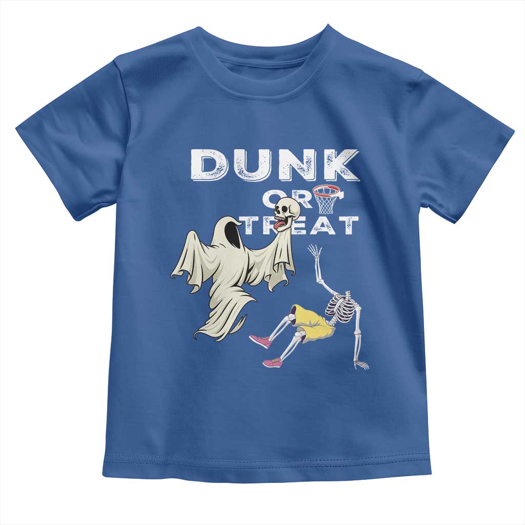 Halloween Dunk Or Treat Toddler T Shirt Funny Skeleton And Ghost Playing Basketball - Wonder Print Shop