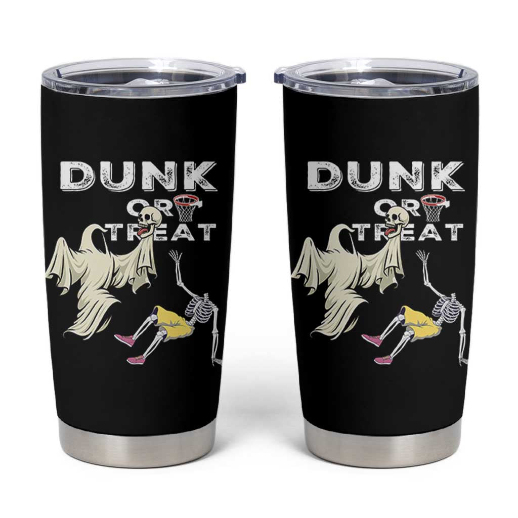 Halloween Dunk Or Treat Tumbler Cup Funny Skeleton And Ghost Playing Basketball