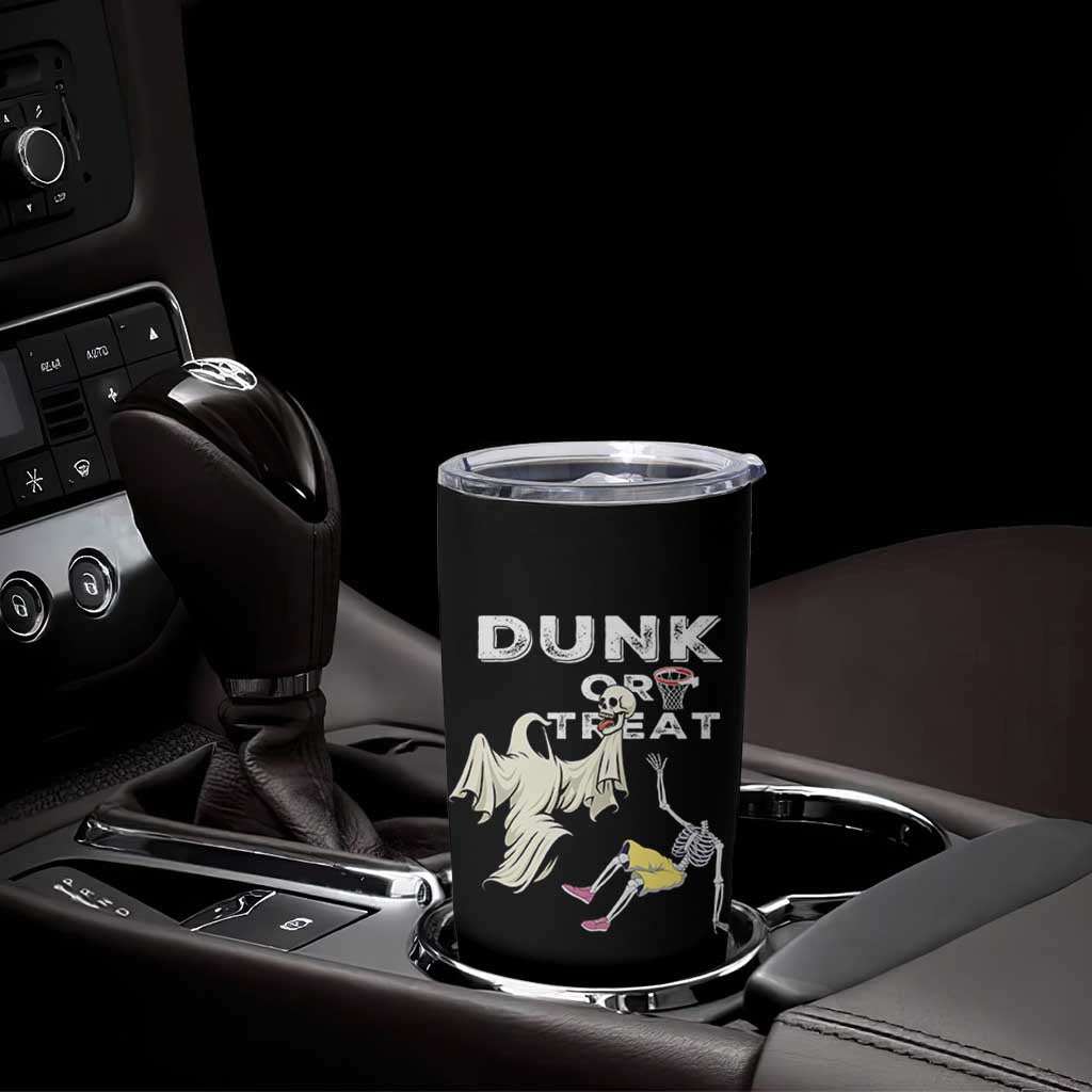 Halloween Dunk Or Treat Tumbler Cup Funny Skeleton And Ghost Playing Basketball
