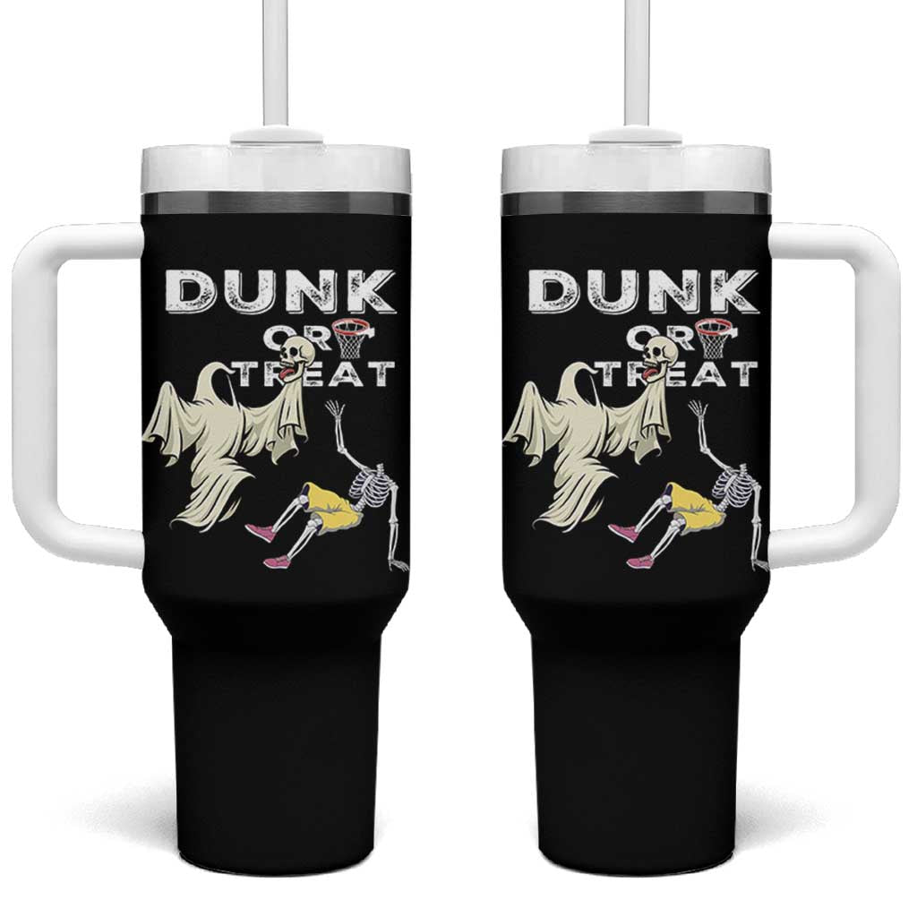 Halloween Dunk Or Treat Tumbler With Handle Funny Skeleton And Ghost Playing Basketball