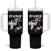 Halloween Dunk Or Treat Tumbler With Handle Funny Skeleton And Ghost Playing Basketball