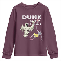 Halloween Dunk Or Treat Youth Sweatshirt Funny Skeleton And Ghost Playing Basketball - Wonder Print Shop