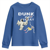 Halloween Dunk Or Treat Youth Sweatshirt Funny Skeleton And Ghost Playing Basketball - Wonder Print Shop