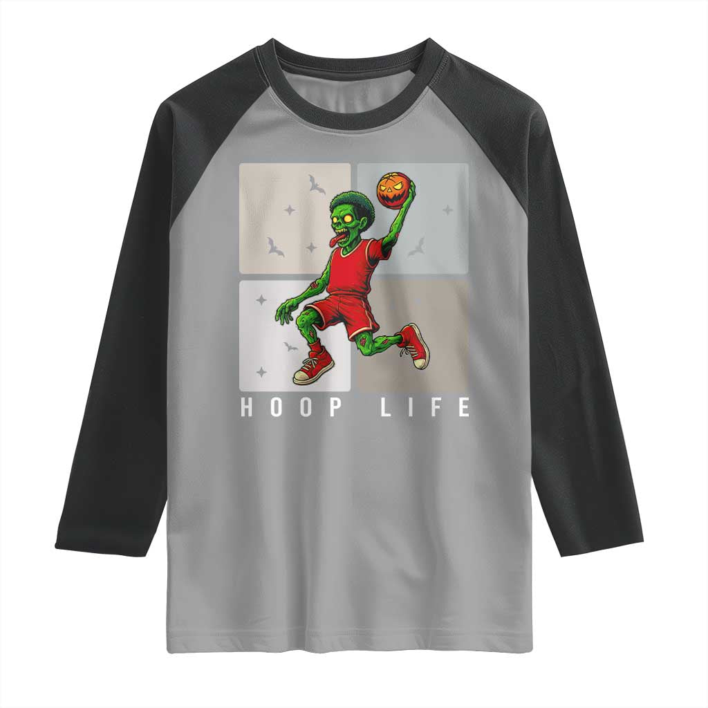 Hoop Life Raglan Shirt Halloween Zombie Basketball Spooky Game - Wonder Print Shop