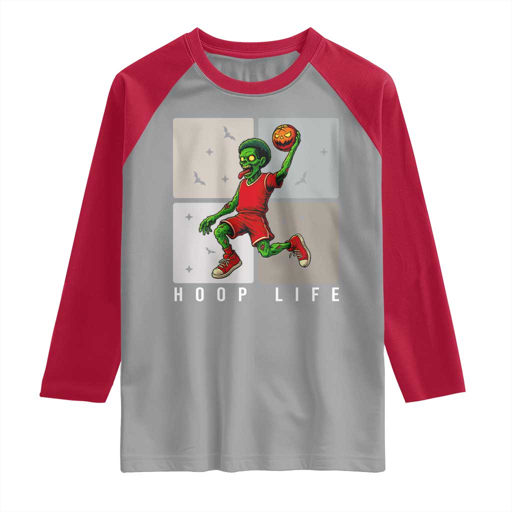 Hoop Life Raglan Shirt Halloween Zombie Basketball Spooky Game - Wonder Print Shop