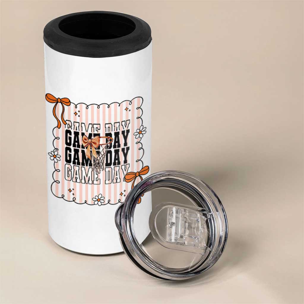 Basketball Game Day 4 in 1 Can Cooler Tumbler Retro Coquette Bow Gift For Sport Lovers