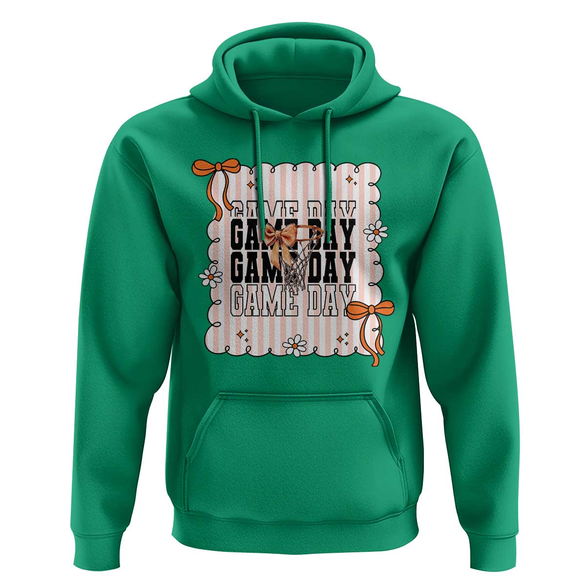 Basketball Game Day Hoodie Retro Coquette Bow Gift For Sport Lovers - Wonder Print Shop
