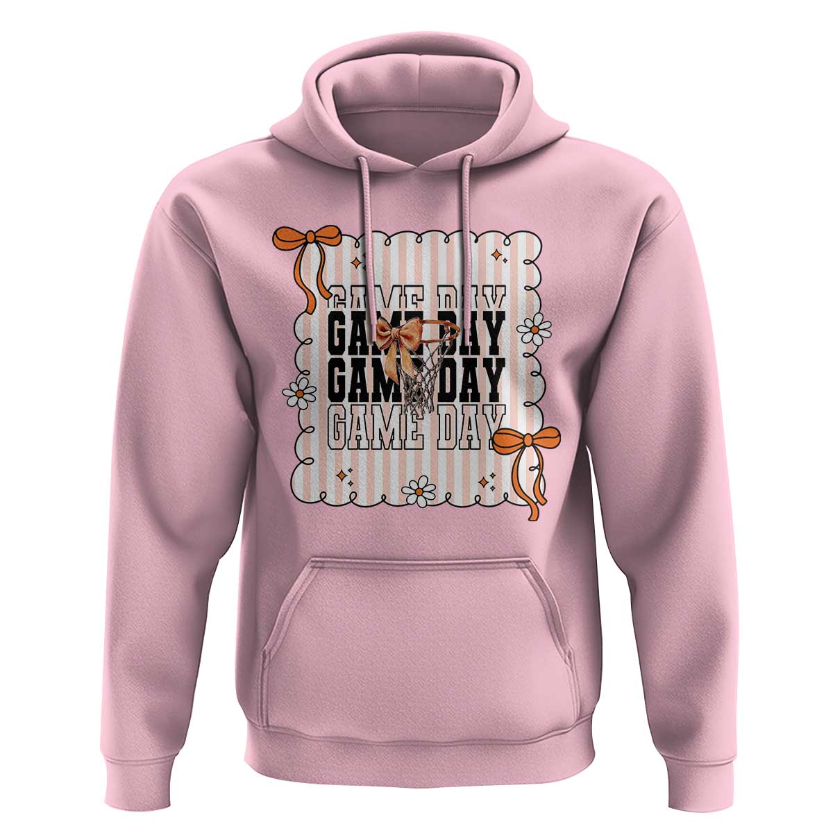 Basketball Game Day Hoodie Retro Coquette Bow Gift For Sport Lovers - Wonder Print Shop