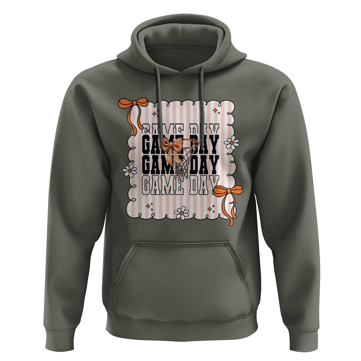 Basketball Game Day Hoodie Retro Coquette Bow Gift For Sport Lovers - Wonder Print Shop