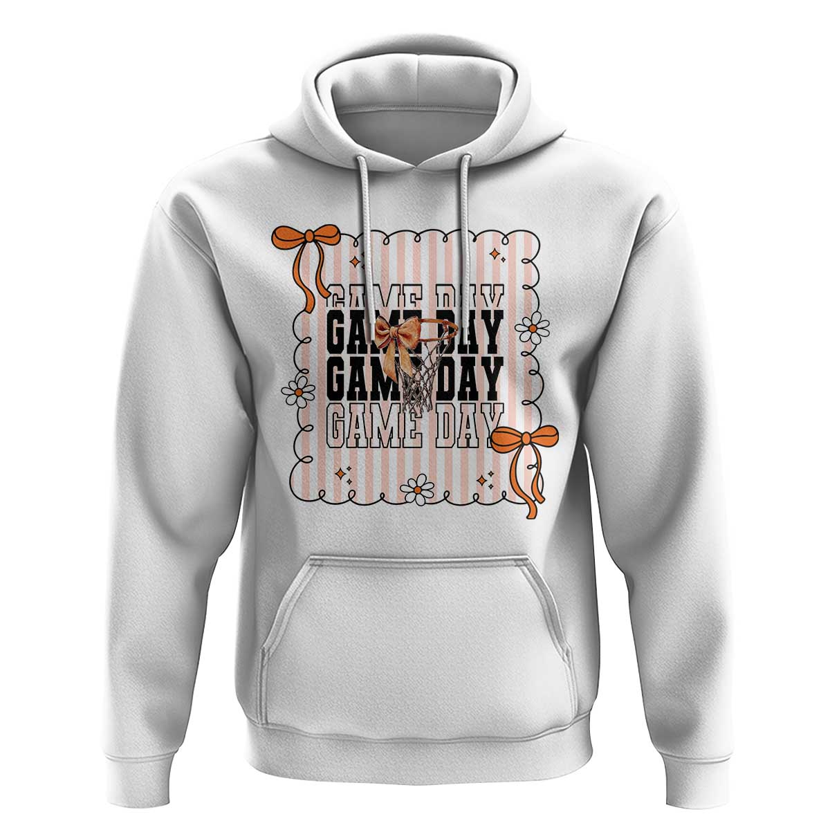 Basketball Game Day Hoodie Retro Coquette Bow Gift For Sport Lovers - Wonder Print Shop