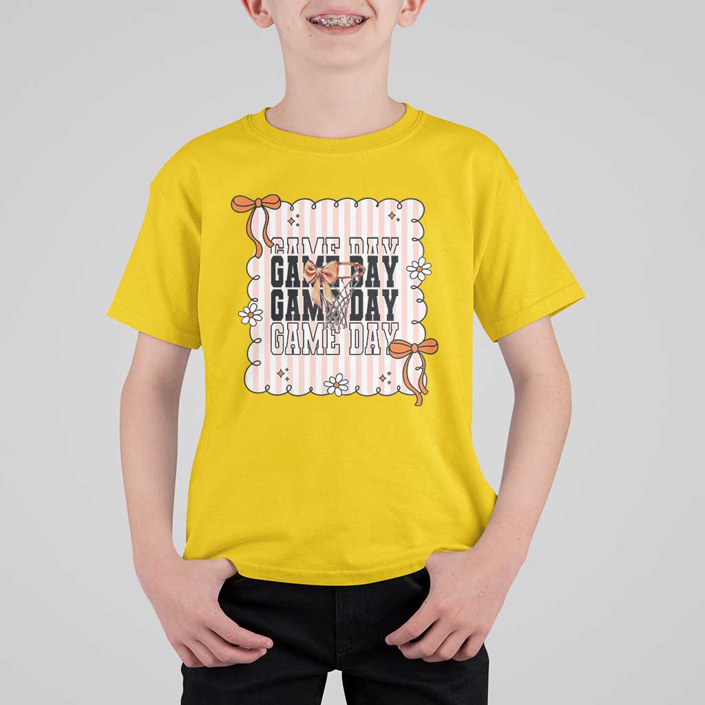 Basketball Game Day T Shirt For Kid Retro Coquette Bow Gift For Sport Lovers - Wonder Print Shop