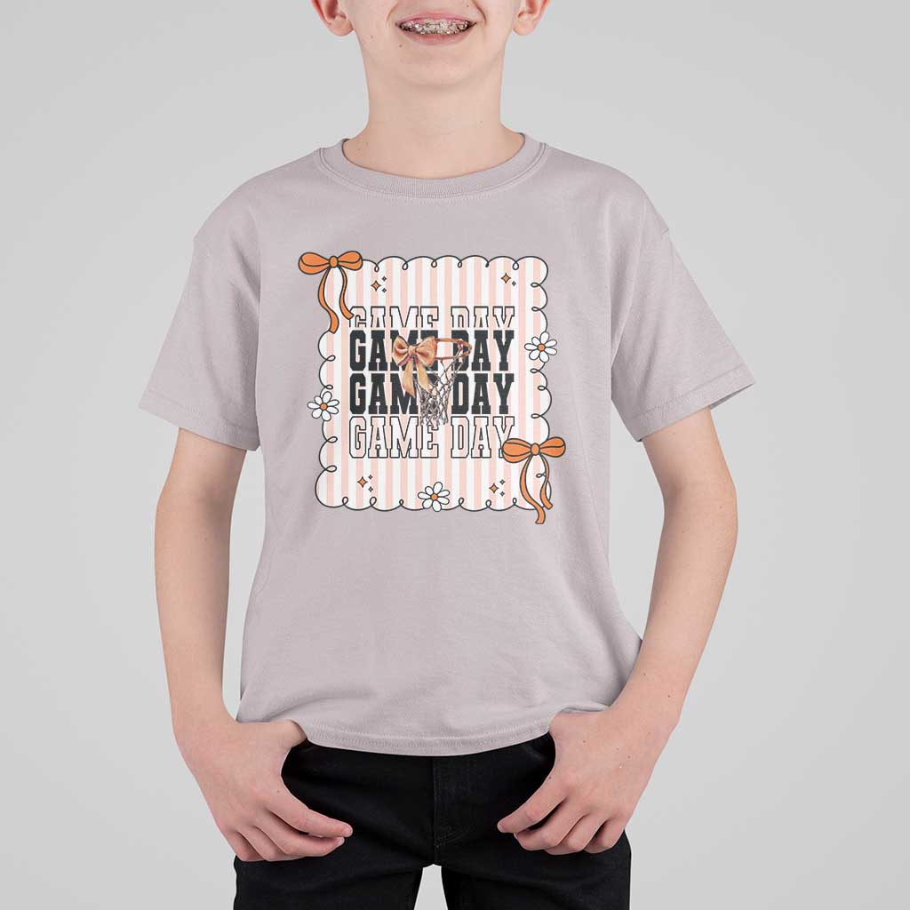 Basketball Game Day T Shirt For Kid Retro Coquette Bow Gift For Sport Lovers - Wonder Print Shop