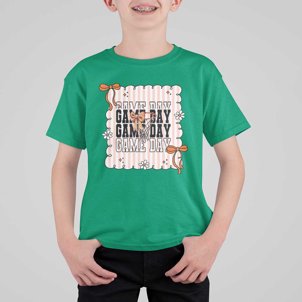 Basketball Game Day T Shirt For Kid Retro Coquette Bow Gift For Sport Lovers - Wonder Print Shop