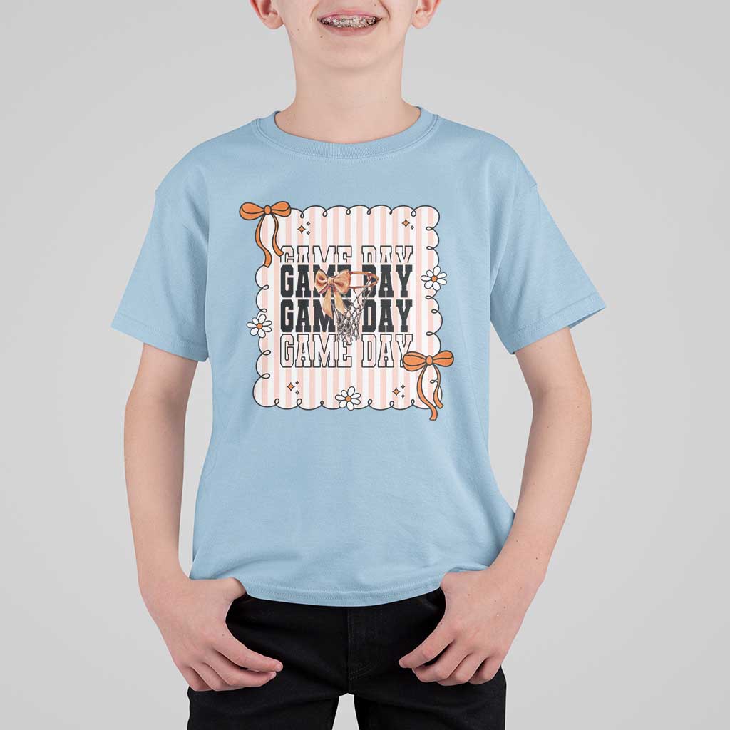 Basketball Game Day T Shirt For Kid Retro Coquette Bow Gift For Sport Lovers - Wonder Print Shop