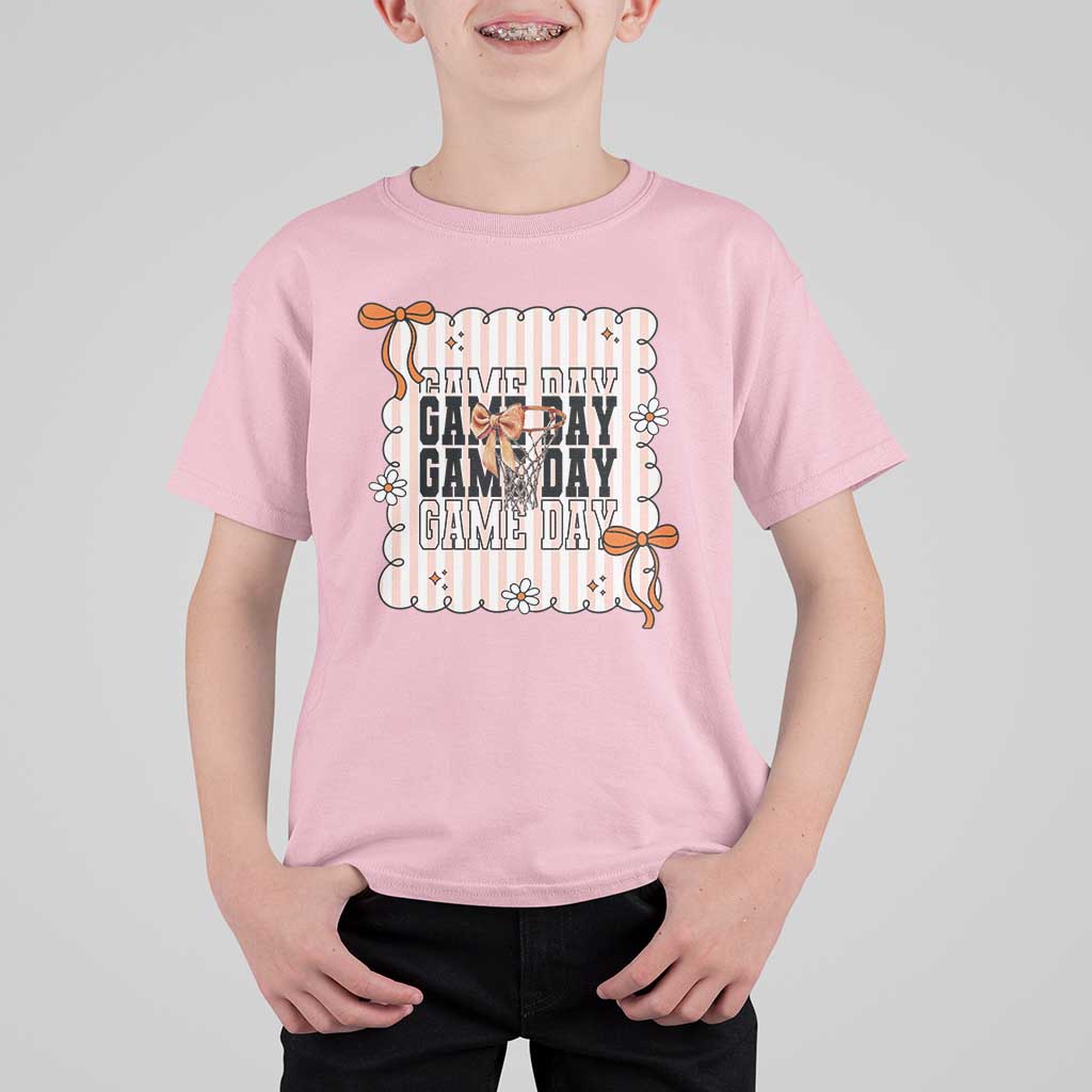 Basketball Game Day T Shirt For Kid Retro Coquette Bow Gift For Sport Lovers - Wonder Print Shop