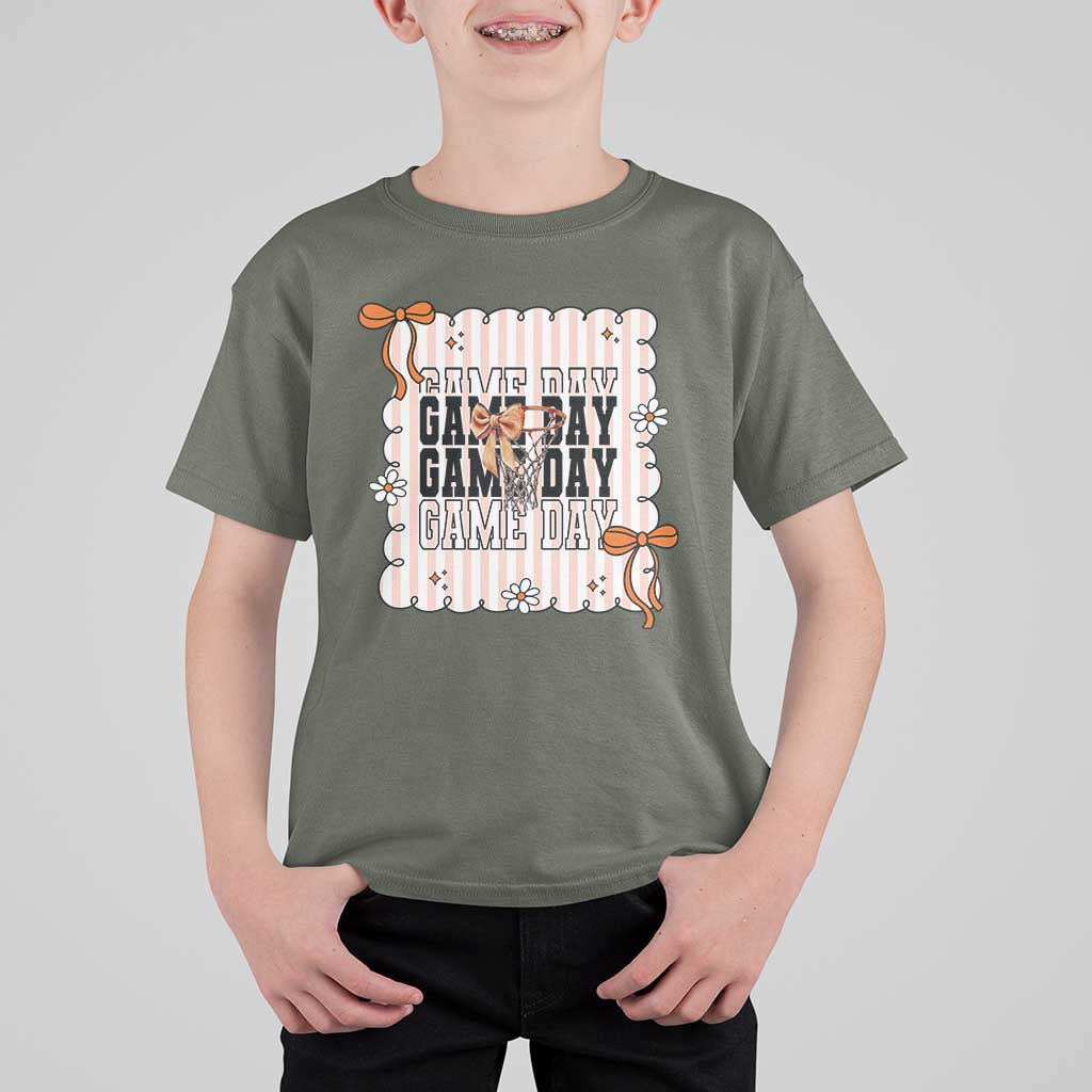 Basketball Game Day T Shirt For Kid Retro Coquette Bow Gift For Sport Lovers - Wonder Print Shop