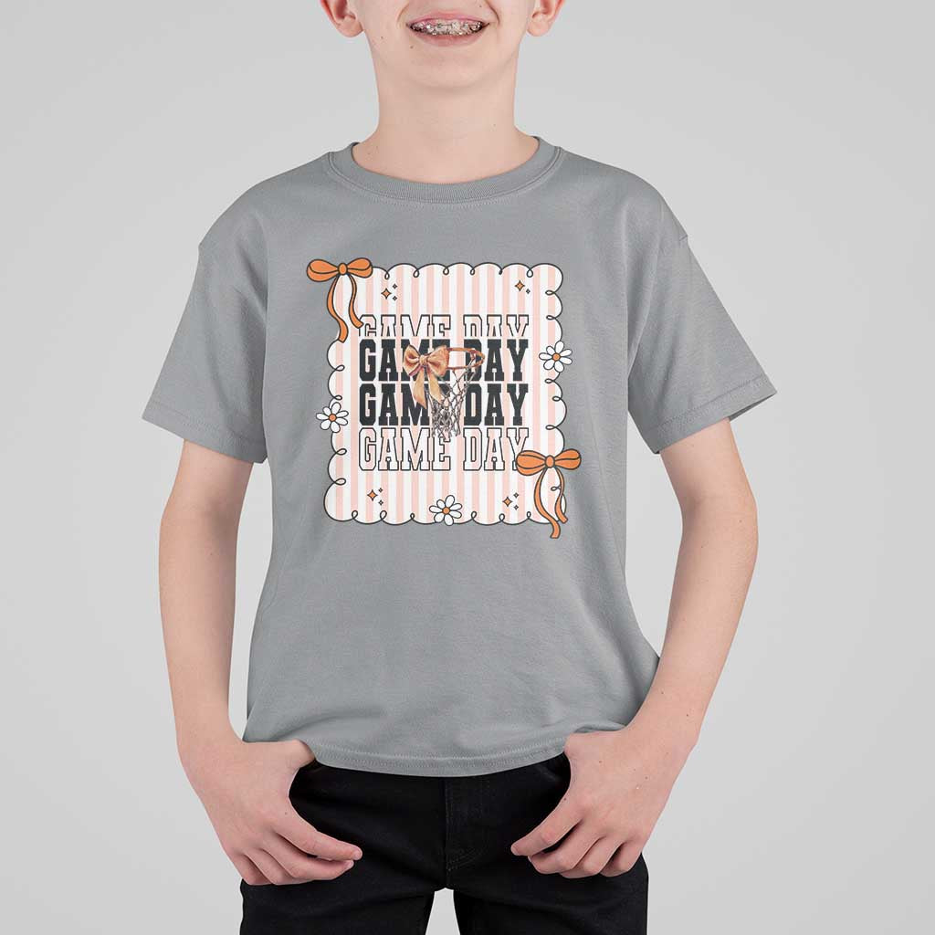 Basketball Game Day T Shirt For Kid Retro Coquette Bow Gift For Sport Lovers - Wonder Print Shop