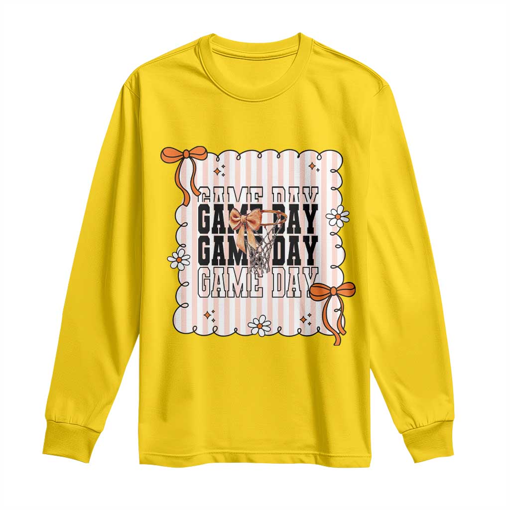 Basketball Game Day Long Sleeve Shirt Retro Coquette Bow Gift For Sport Lovers - Wonder Print Shop
