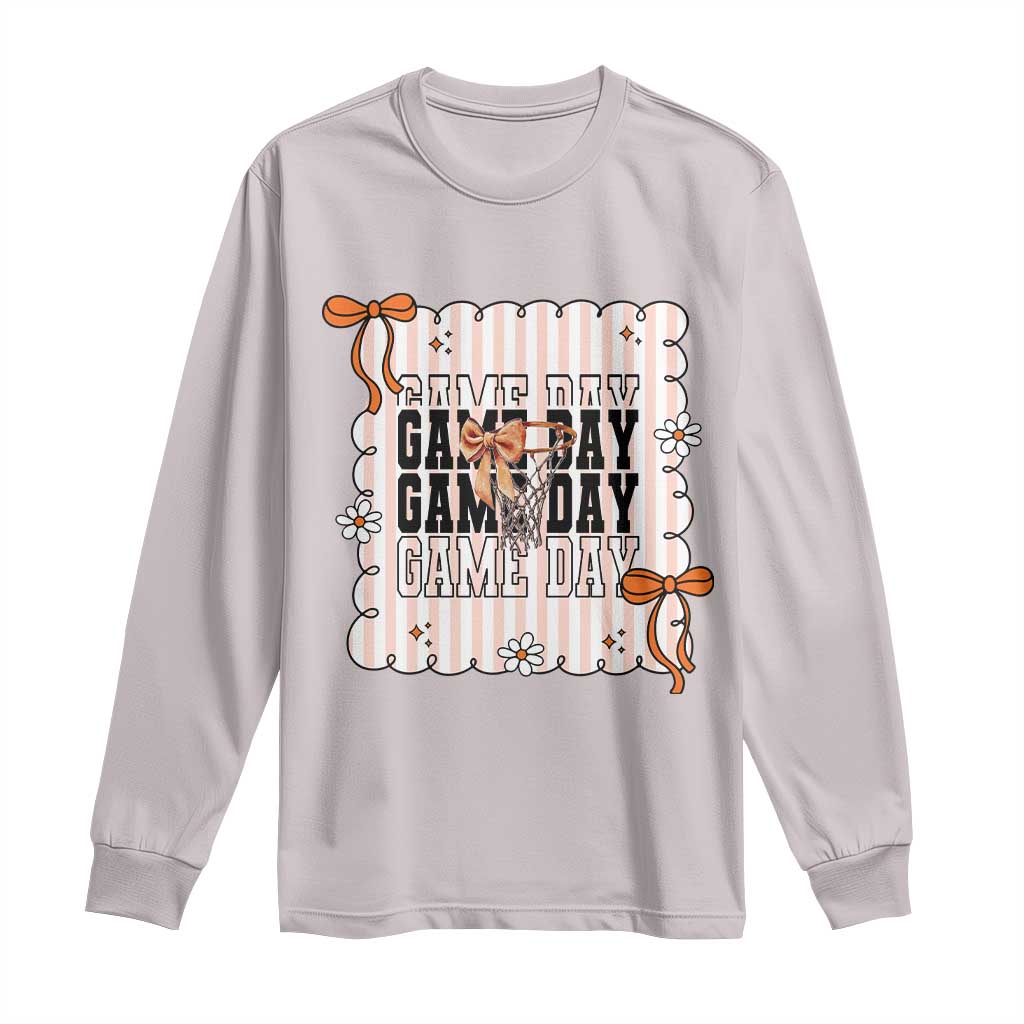 Basketball Game Day Long Sleeve Shirt Retro Coquette Bow Gift For Sport Lovers - Wonder Print Shop