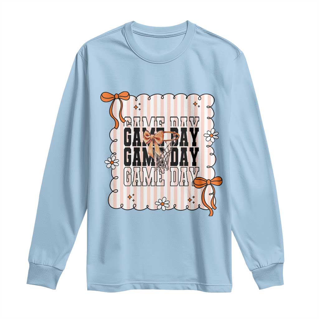Basketball Game Day Long Sleeve Shirt Retro Coquette Bow Gift For Sport Lovers - Wonder Print Shop