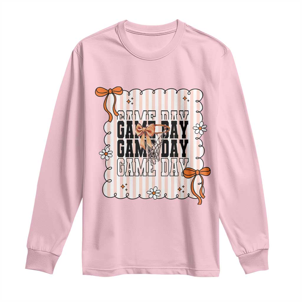 Basketball Game Day Long Sleeve Shirt Retro Coquette Bow Gift For Sport Lovers - Wonder Print Shop