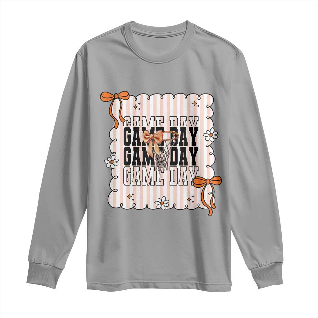 Basketball Game Day Long Sleeve Shirt Retro Coquette Bow Gift For Sport Lovers - Wonder Print Shop