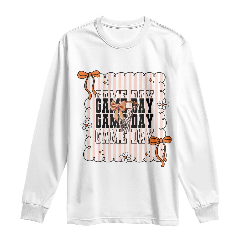 Basketball Game Day Long Sleeve Shirt Retro Coquette Bow Gift For Sport Lovers - Wonder Print Shop
