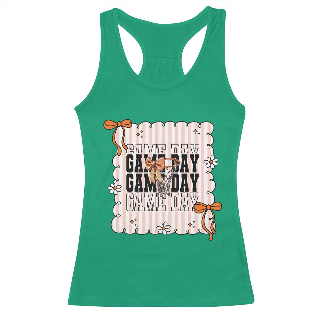 Basketball Game Day Racerback Tank Top Retro Coquette Bow Gift For Sport Lovers - Wonder Print Shop