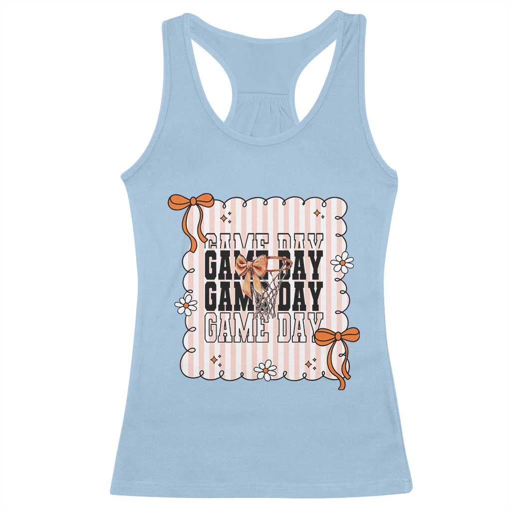 Basketball Game Day Racerback Tank Top Retro Coquette Bow Gift For Sport Lovers - Wonder Print Shop