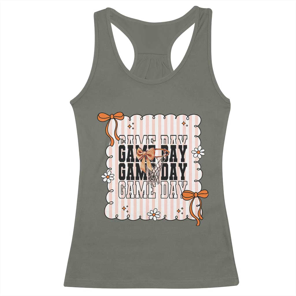 Basketball Game Day Racerback Tank Top Retro Coquette Bow Gift For Sport Lovers - Wonder Print Shop