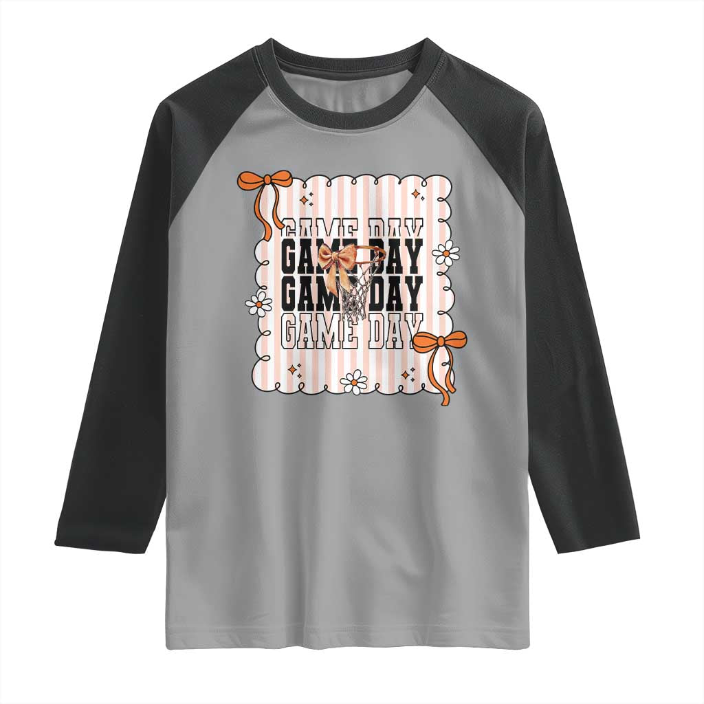 Basketball Game Day Raglan Shirt Retro Coquette Bow Gift For Sport Lovers - Wonder Print Shop