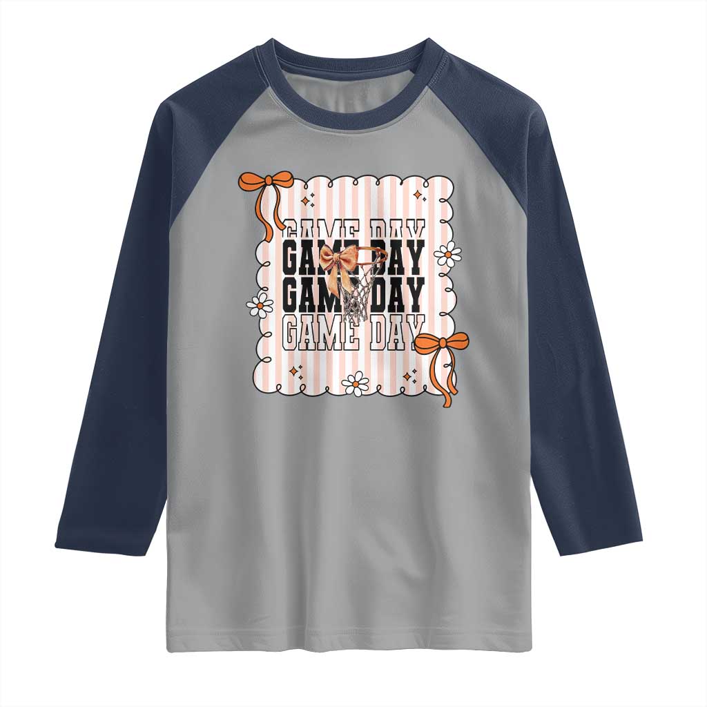 Basketball Game Day Raglan Shirt Retro Coquette Bow Gift For Sport Lovers - Wonder Print Shop
