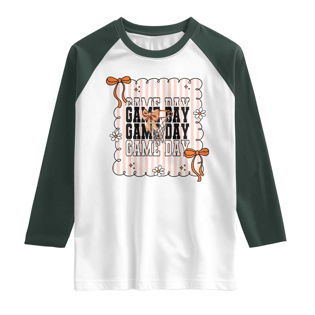 Basketball Game Day Raglan Shirt Retro Coquette Bow Gift For Sport Lovers - Wonder Print Shop