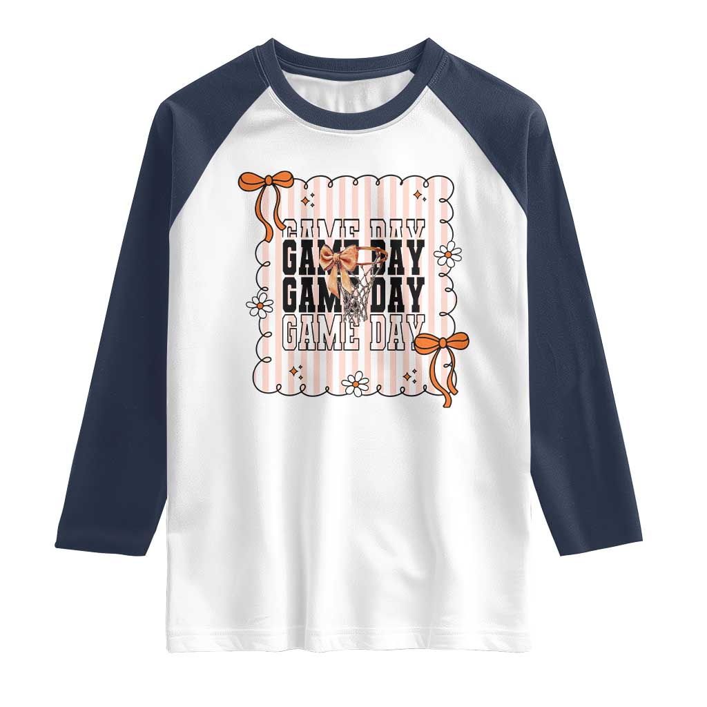 Basketball Game Day Raglan Shirt Retro Coquette Bow Gift For Sport Lovers - Wonder Print Shop