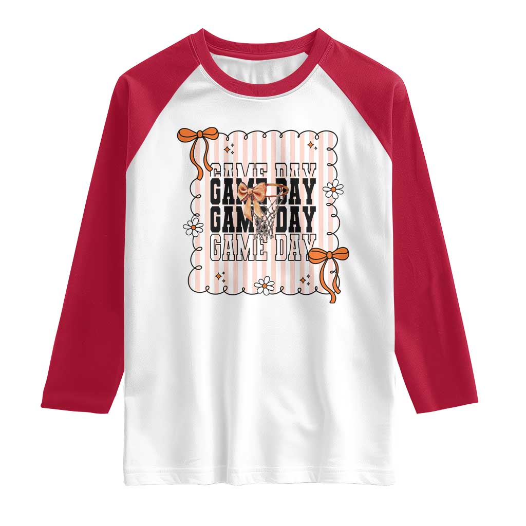 Basketball Game Day Raglan Shirt Retro Coquette Bow Gift For Sport Lovers - Wonder Print Shop