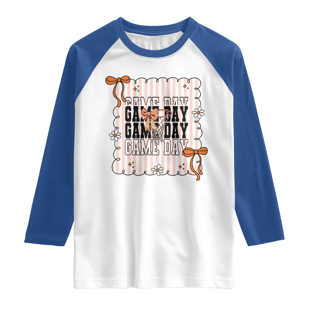 Basketball Game Day Raglan Shirt Retro Coquette Bow Gift For Sport Lovers - Wonder Print Shop