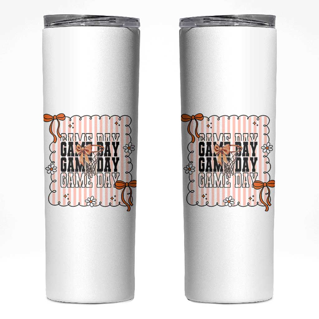 Basketball Game Day Skinny Tumbler Retro Coquette Bow Gift For Sport Lovers