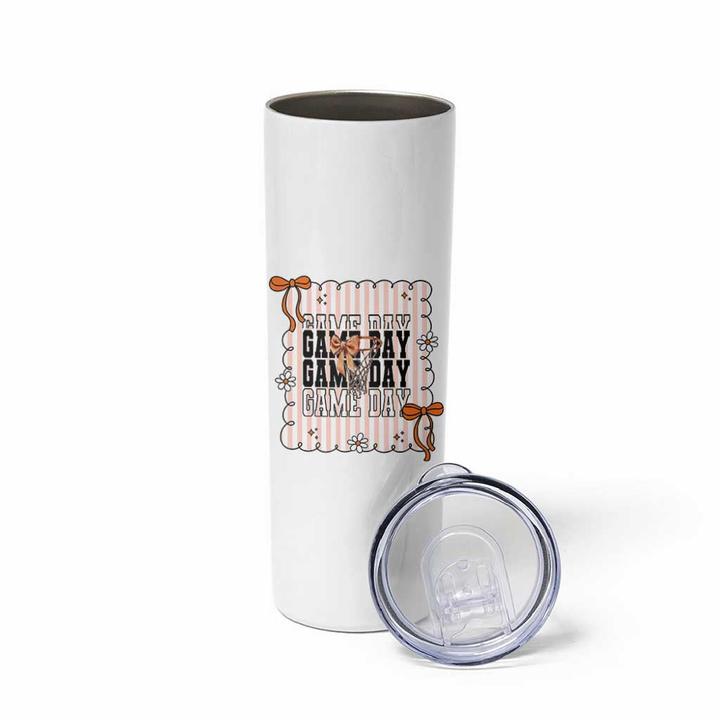 Basketball Game Day Skinny Tumbler Retro Coquette Bow Gift For Sport Lovers