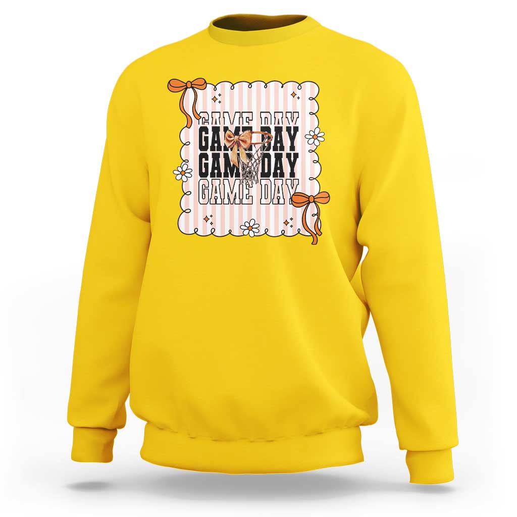 Basketball Game Day Sweatshirt Retro Coquette Bow Gift For Sport Lovers - Wonder Print Shop