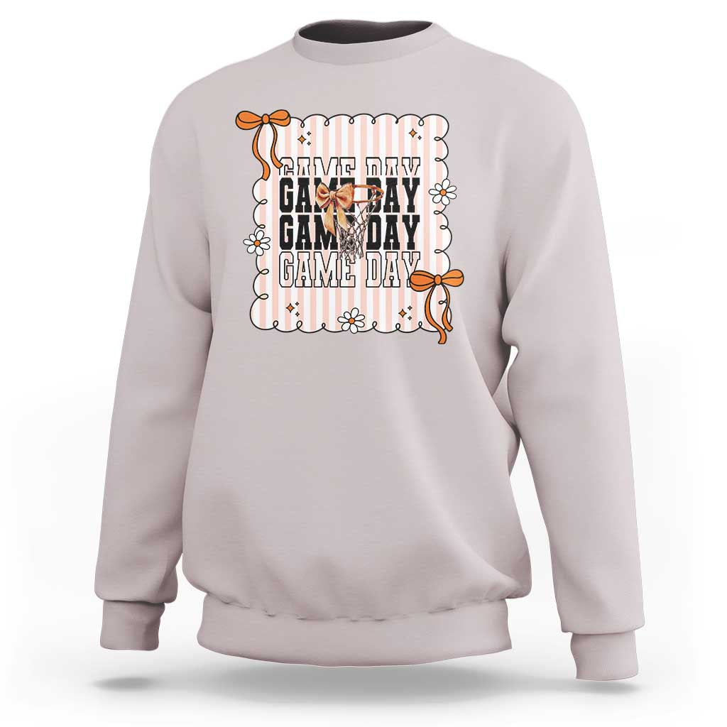 Basketball Game Day Sweatshirt Retro Coquette Bow Gift For Sport Lovers - Wonder Print Shop