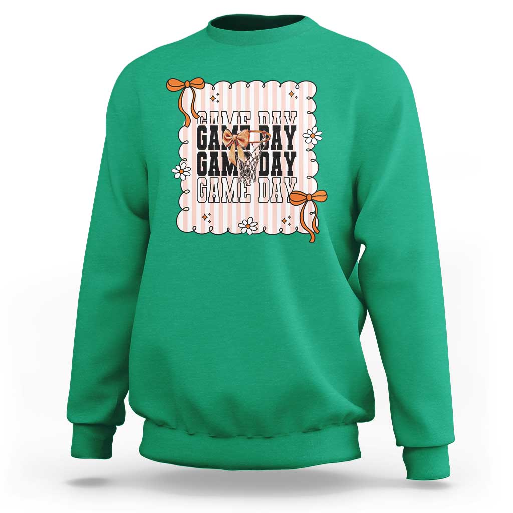 Basketball Game Day Sweatshirt Retro Coquette Bow Gift For Sport Lovers - Wonder Print Shop