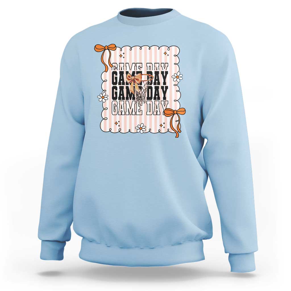 Basketball Game Day Sweatshirt Retro Coquette Bow Gift For Sport Lovers - Wonder Print Shop