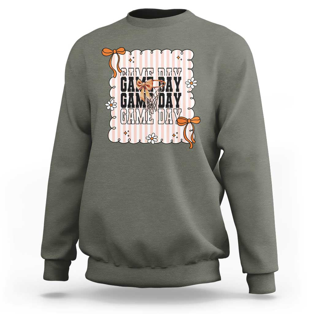 Basketball Game Day Sweatshirt Retro Coquette Bow Gift For Sport Lovers - Wonder Print Shop